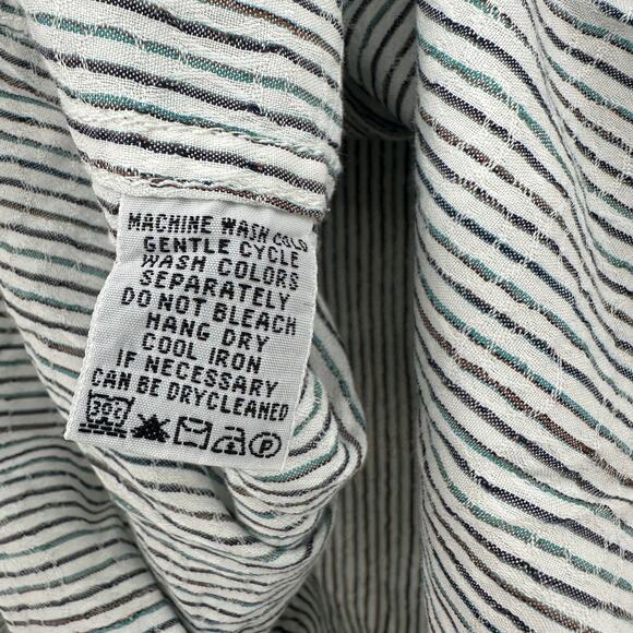 Tommy Bahama Size Medium Long Sleeve Button Up Top Shirt Silk Blend White Black - Picture 8 of 8